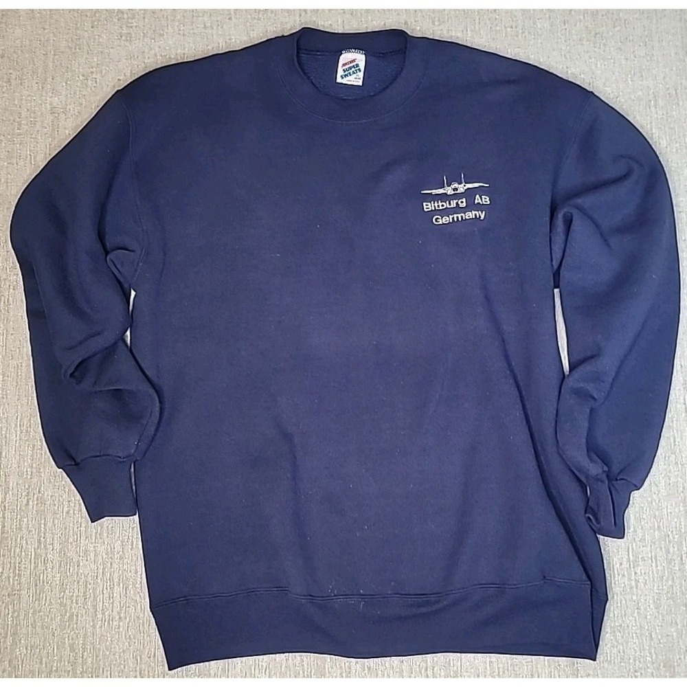 VTG Bitburg AB Germany Military Blue Sweatshirt XL Jerzees Super Sweats Tag USA